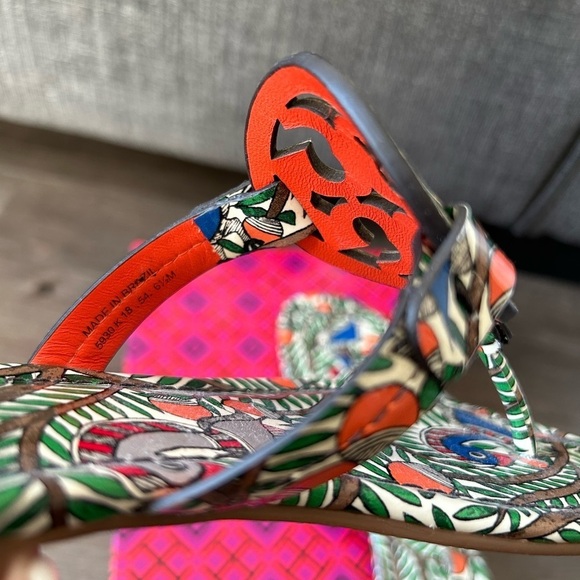Tory Burch Miller Printed Patent Leather Sandal Orange Something Wild Size 6.5 - Picture 6 of 7